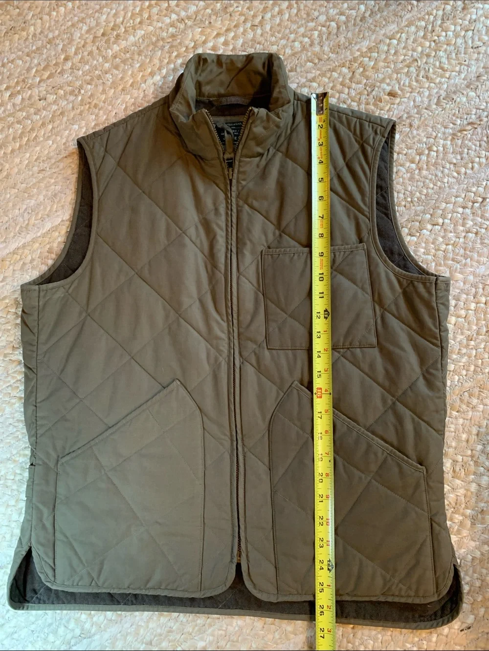 J. Crew Quilted Men's Olive Green Vest Jacket - Lightweight Layering
